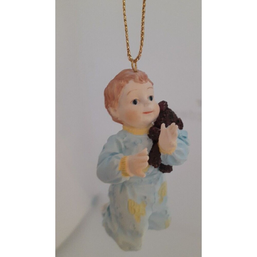 Ashton Drake 2” Baby with Teddy Bear Heirloom Ornament VINTAGE in Original Box